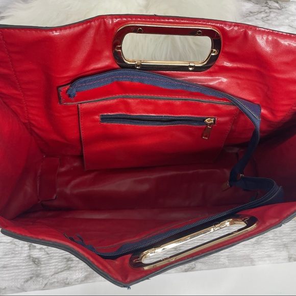 Blue and cream Tote with Shoulder Strap - Picture 2 of 6